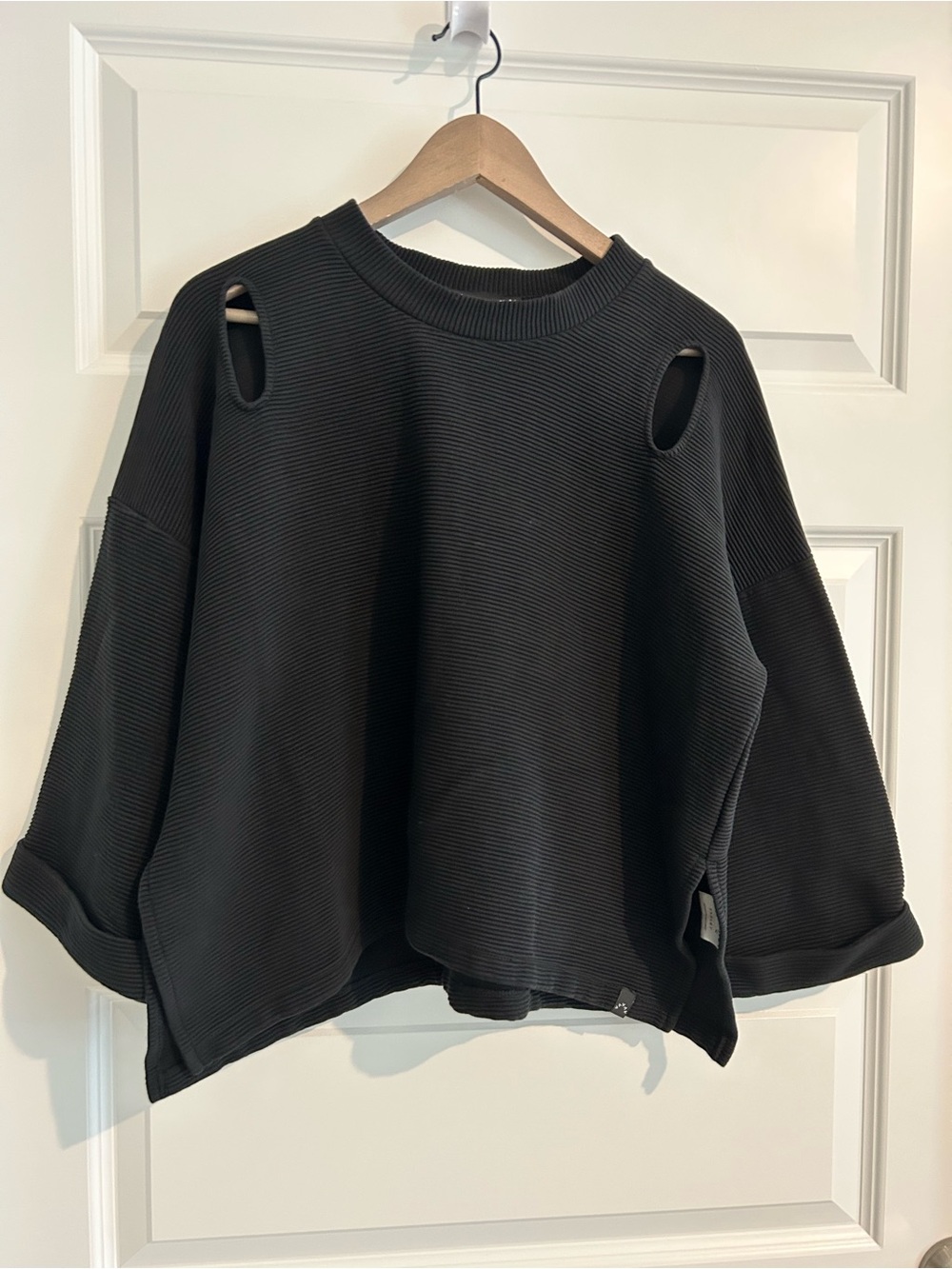 Varley Jenny Ribbed Cutout Boxy Fit Sweatshirt Black Size S